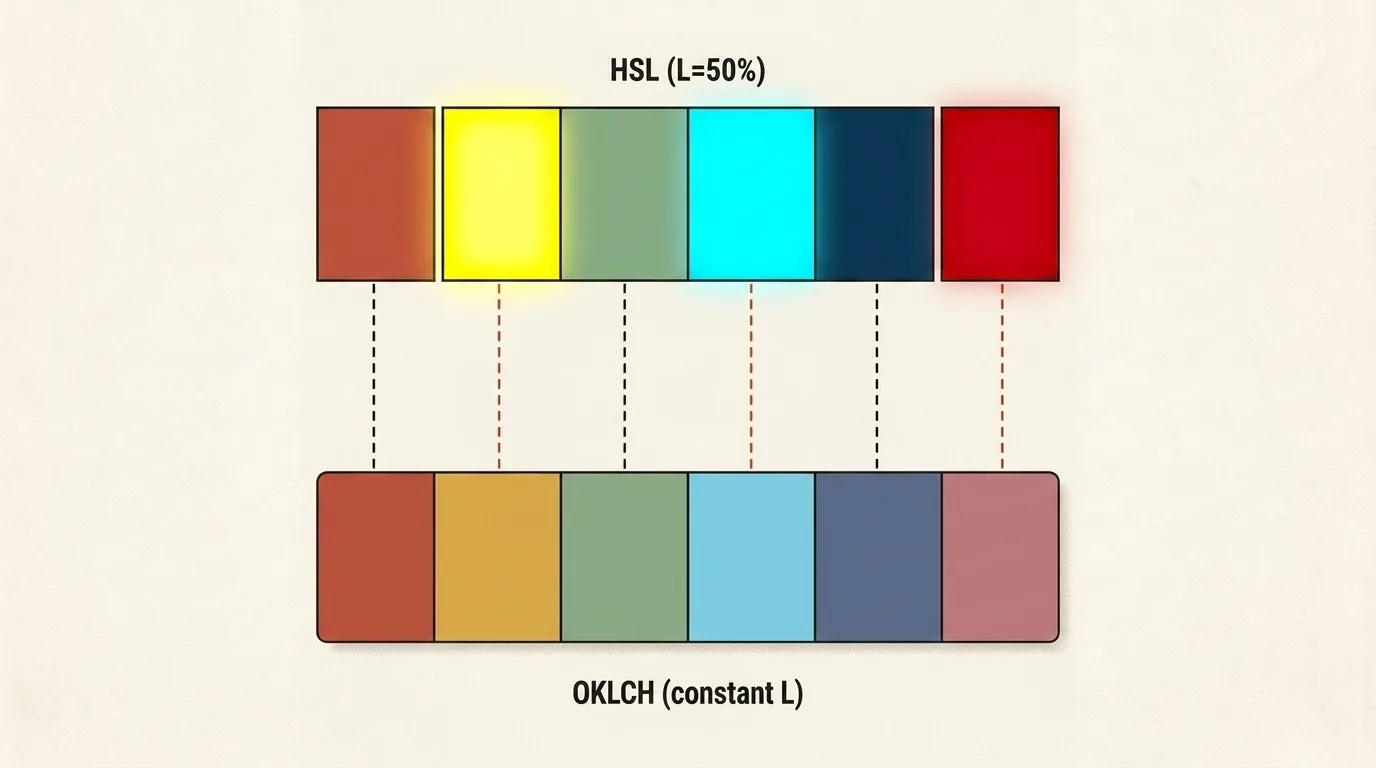 Comparison of visual lightness non-uniformity in HSL with perceptual consistency in OKLCH