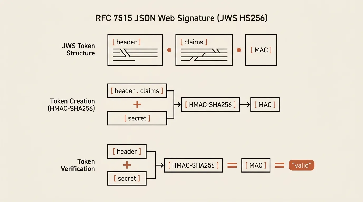 Компактный JWS с JWT Claims Set и проверкой HMAC-SHA256