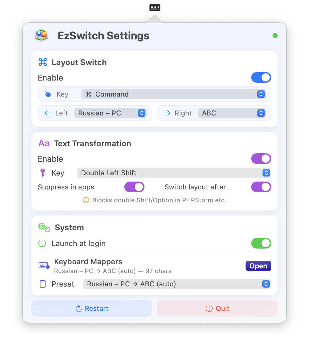 EzSwitch — Quick Keyboard Layout Switcher for macOS
